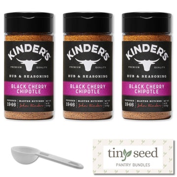 3-Pack Kinder's Black Cherry Chipotle Seasoning & BBQ Rub (6 oz each). Premium Gluten-free Seasoning. Includes Complimentary Tea