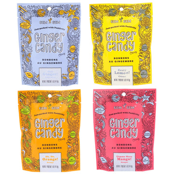 Gem Gem Ginger Candy Chewy Ginger Chews (Assorted Mix, 5.0Oz, Pack Of 4)