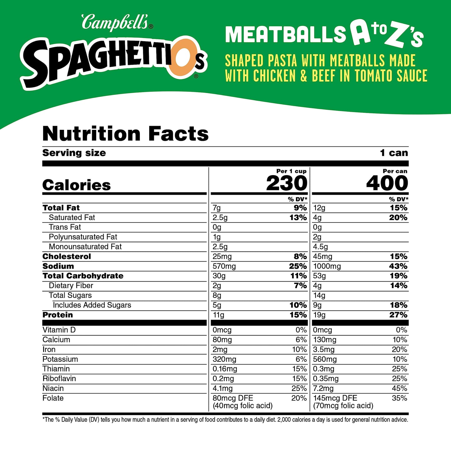 Spaghettios A To Z'S Canned Pasta With Meatballs, 15.6 Oz Can (Pack Of 12)