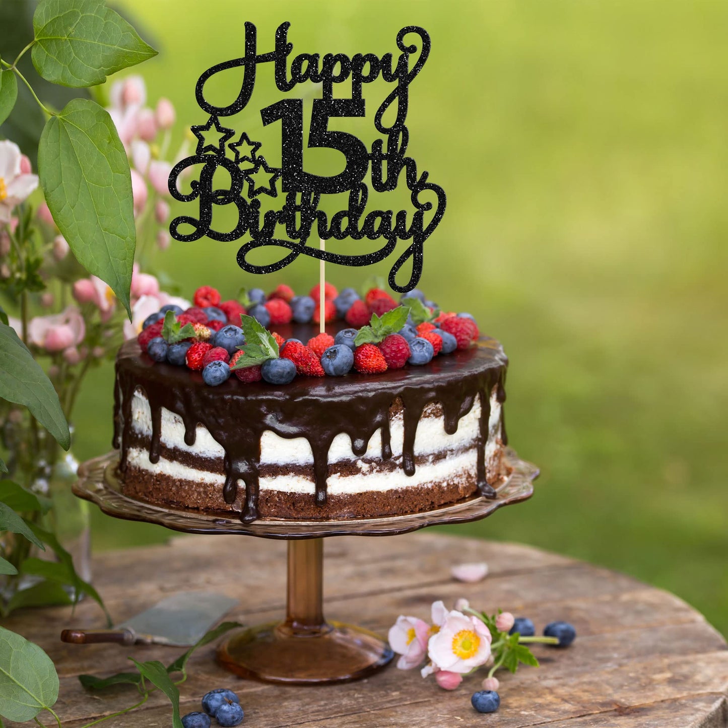 1 Pack Happy 15Th Birthday Cake Topper Black Glitter Mis Quince 15 Cheers To 15 Years Old Birthday Cake Pick For Celebrating 15T