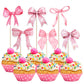 YCTHUNFISH Pink Bow Cupcake Toppers - 36 Pack Paper Picks for Wedding, Bridal Shower, Birthday Party Decorations