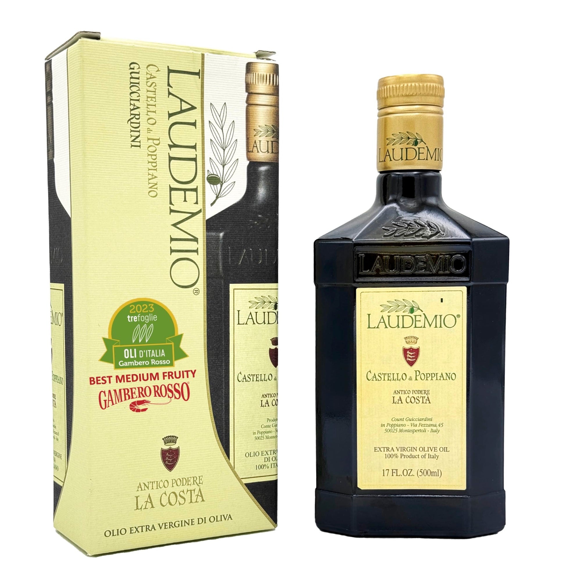 Laudemio Tuscany High Polyphenols 700mg/kg Extra Virgin Olive Oil, Dark Glass Bottle, 2023 Early Harvest, Castello di Poppiano, 