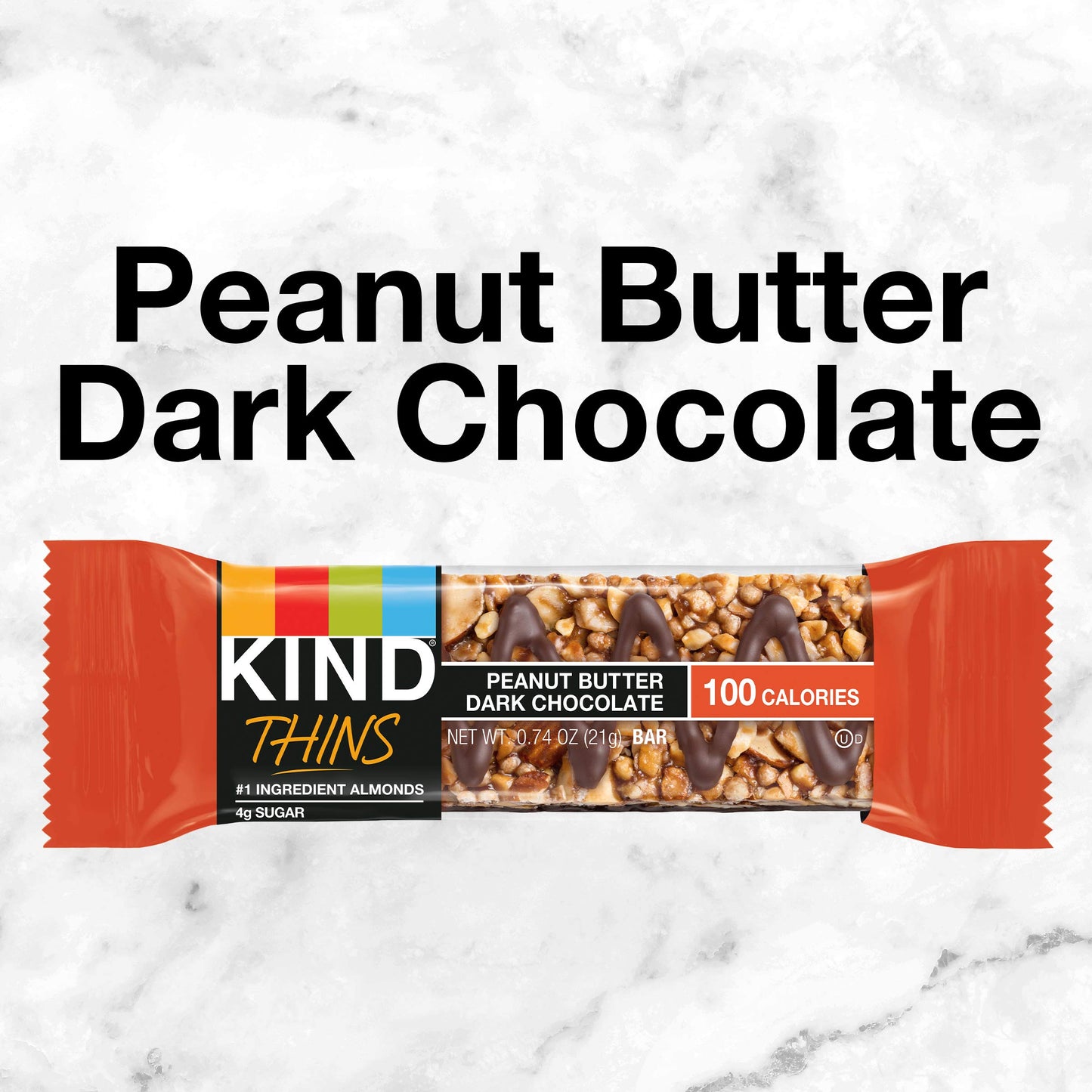KIND THINS Peanut Butter Dark Chocolate Bars  Gluten Free Snacks  4g Sugar  0.74 OZ Bars (60 Count)