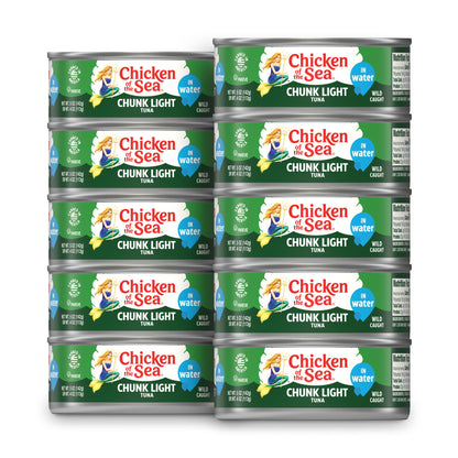 Chicken of the Sea Wild Caught Chunk Light Tuna, 5 Ounce Cans, 10-Count - High Protein 100% Classic Chunk Tuna in Water - Delici