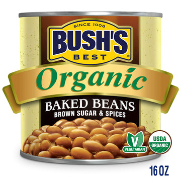 BUSH'S BEST Organic Baked Beans with Brown Sugar, Source Of Plant Based Protein And Fiber, Low Fat, Gluten Free, 16 oz