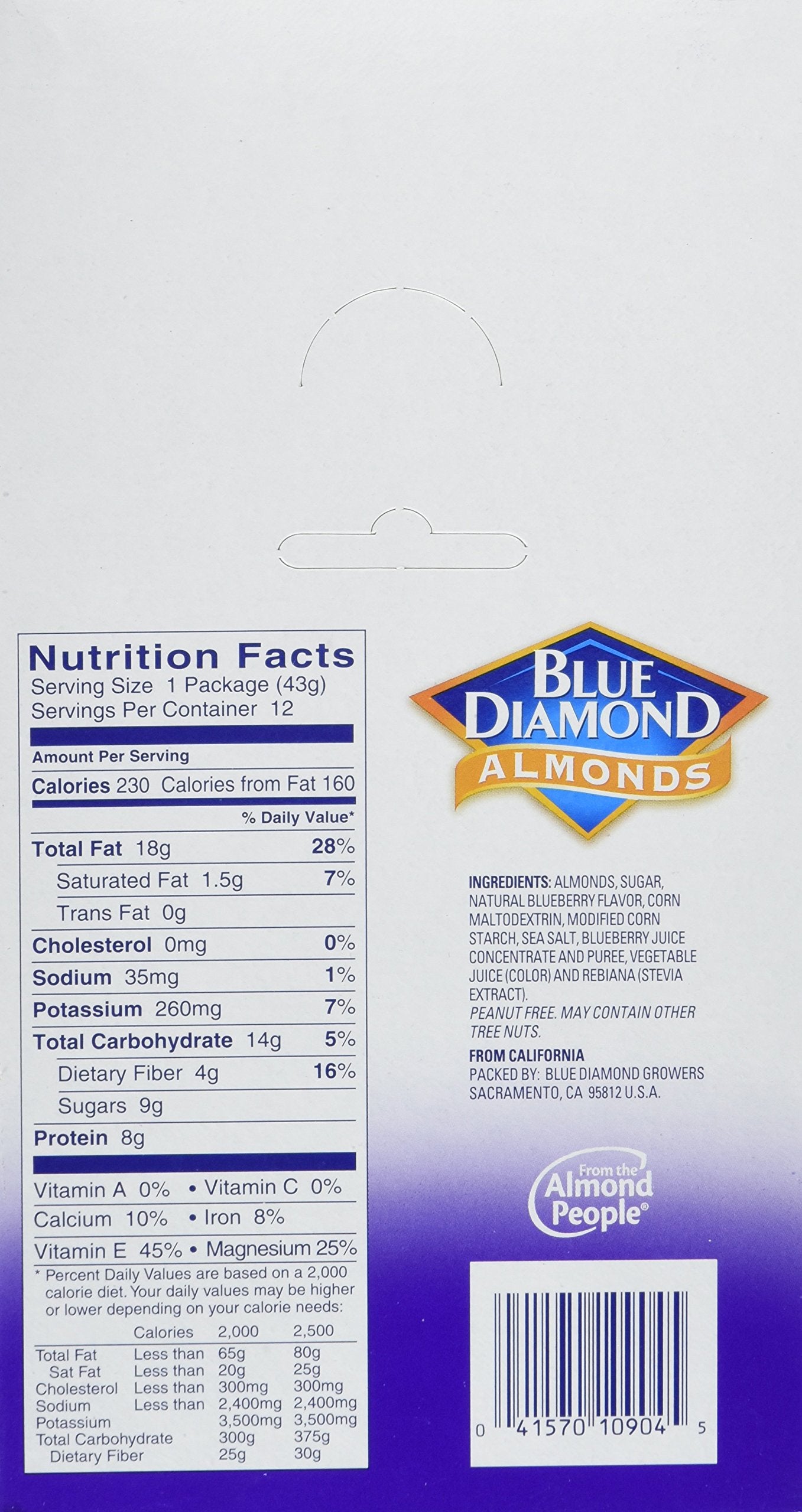 Blue Diamond Almonds, Blueberry Flavored Snack Nuts, Single Serve Bags (1.5 Oz. Tubes, Pack Of 12)
