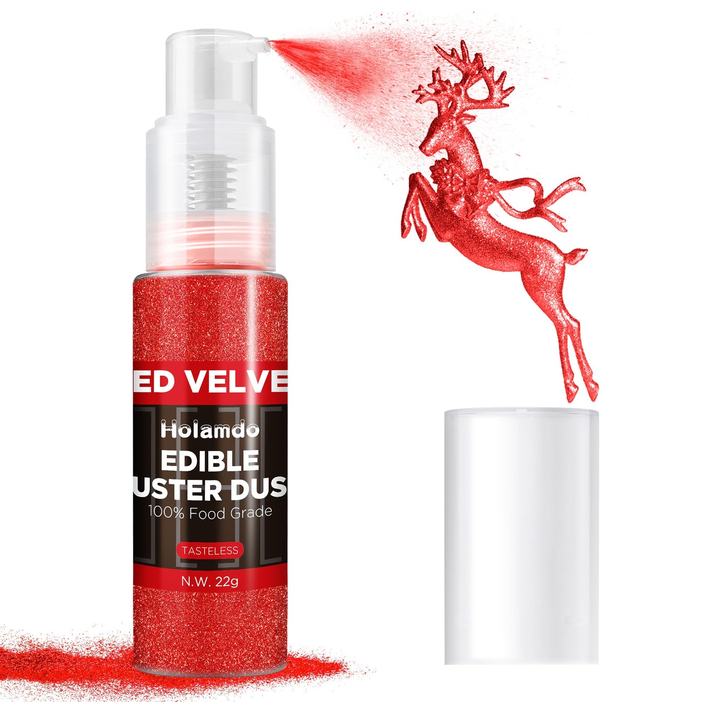 Holamdo Edible Glitter Spray, Metallic Food Coloring, 22g, Vegan & Gluten Free, Red, Model H0001g