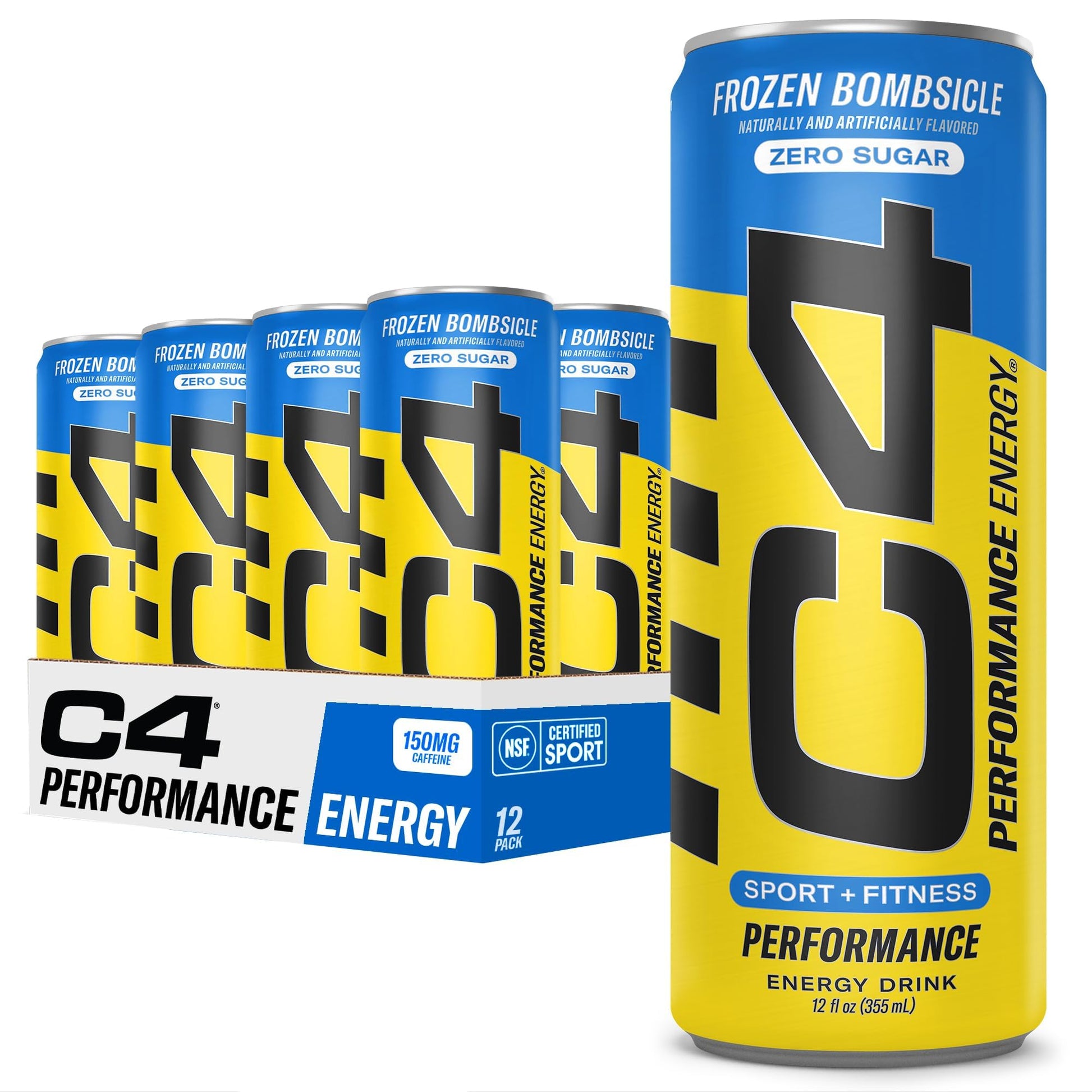 Cellucor C4 Energy Drink - Sugar Free Pre Workout, Frozen Bombsicle Flavor, 12 Fl Oz Cans, Pack of 12