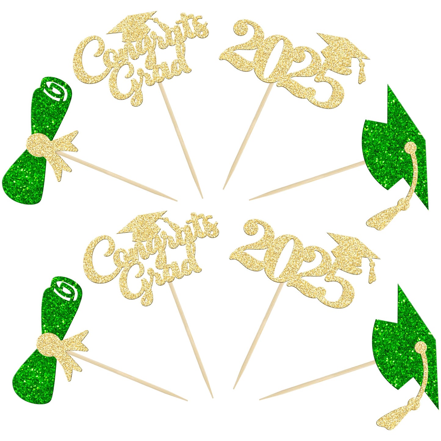 Gyufise 24Pcs 2025 Graduation Theme Cupcake Toppers Glitter Class Of 2025 Cupcake Picks Diploma Graduation Cap Cake Decorations