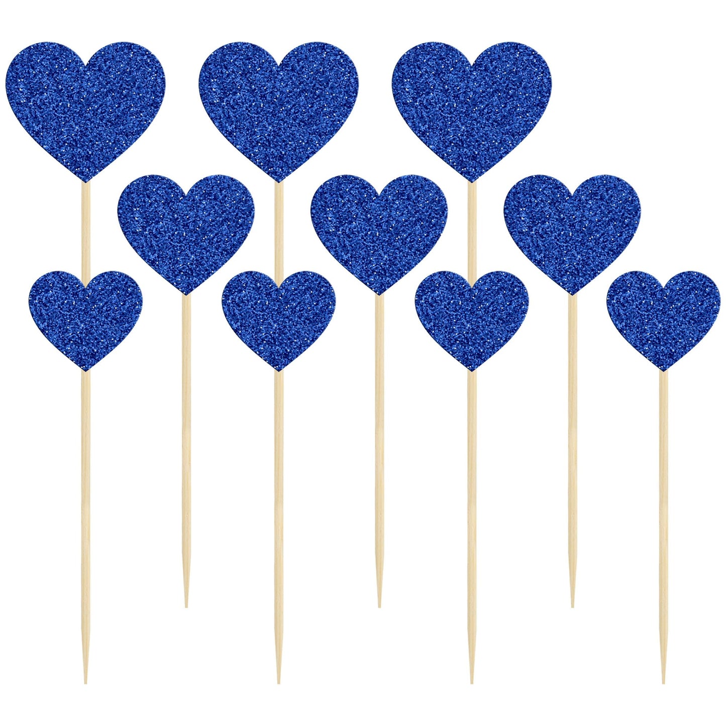 Gyufise 30Pcs Heart Cupcake Toppers Deep Blue Glitter Sweet Love Heart Cupcake Pick Decorations Valentine'S Day Cake Decorations