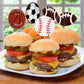 BLUE TOP Sports Ball Cupcake Toppers, 48 Pcs, 4.5 Inch, Paper Picks for Football, Baseball, Basketball, Rugby, Olympics Party Decor