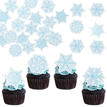 Gyufise 60Pcs Edible Snowflake Cupcake Toppers and Cake Decorations - Wafer Paper Sprinkles for Christmas Winter Holiday Theme P