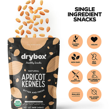 Drybox Raw Bitter Apricot Kernels, Organic, Non-GMO, Vegan, 2 Pack (16 oz each)