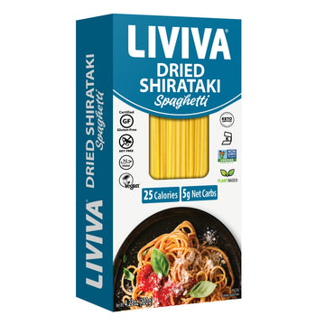 Liviva Foods Dried Shirataki Spaghetti - 6 Pk - Certified Gluten Free, Non-Gmo, Vegan, Halal, Kosher, Plant-Base, Keto & Low Carb, Only 5 Netcarbs, 25 Calories, Diabetic-Friendly, Taste And Cook Like Spaghetti.