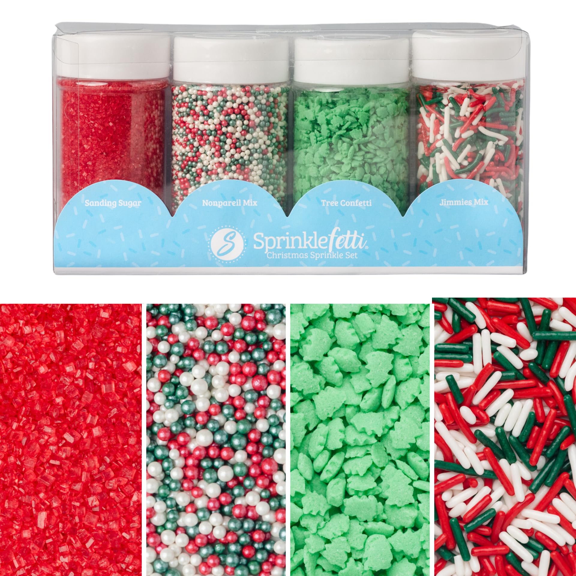 Sweets Indeed Christmas Sprinkles Mix - Edible Jimmies, Nonpareils & Sugar Pearls - 10.90 oz - Holiday Blend - Christmas Color