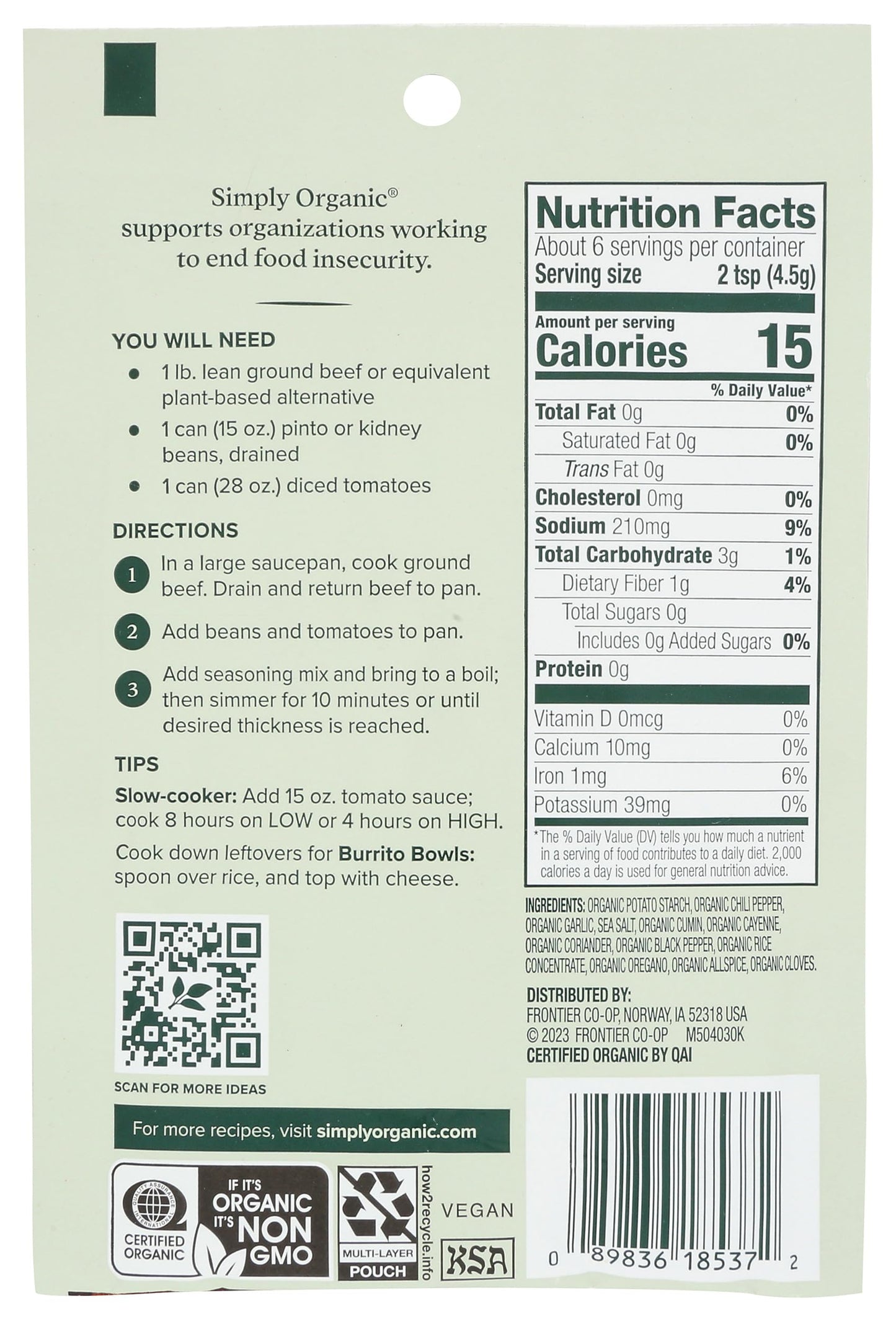 Simply Organic Spicy Chili Seasoning Mix, 1 oz