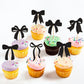 Cyodoos 24Pcs Black Bow Cupcake Toppers Bow Baby Shower Cake Decorations For Birthday Party Wedding Party Decorations
