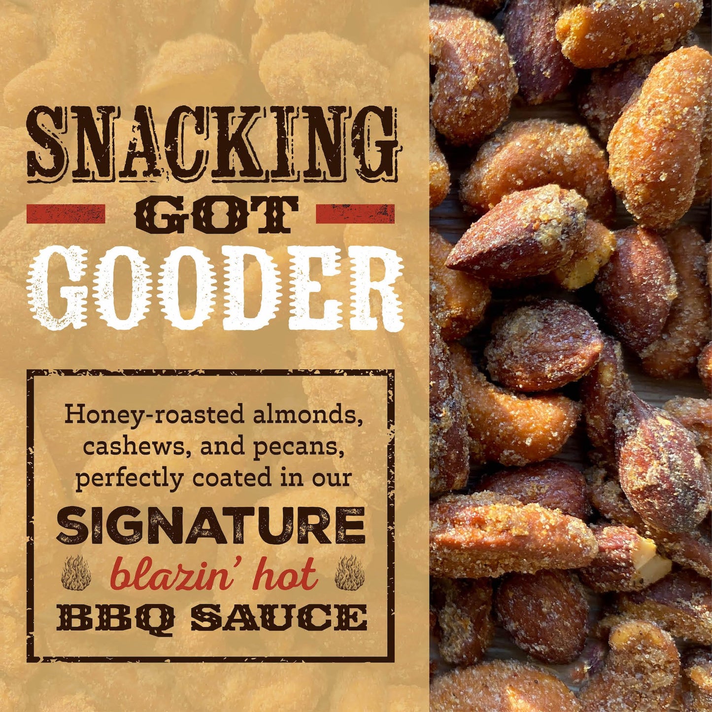 Rufus Teague Hot BBQ Honey Roasted Nuts Mix, Sweet & Spicy Almonds, Cashews & Pecans, 9 oz Resealable Pouch (No Peanuts)