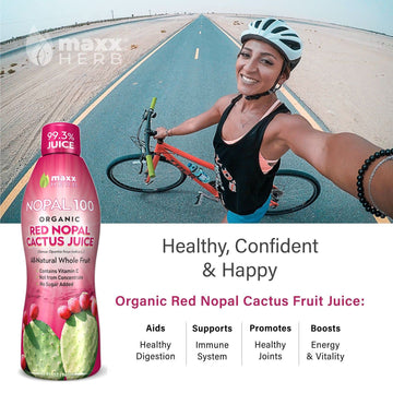 Maxx Herb Organic Red Nopal Cactus Juice - Vegan, Non-GMO, Gluten Free - 32 Oz Each, 4 Bottles
