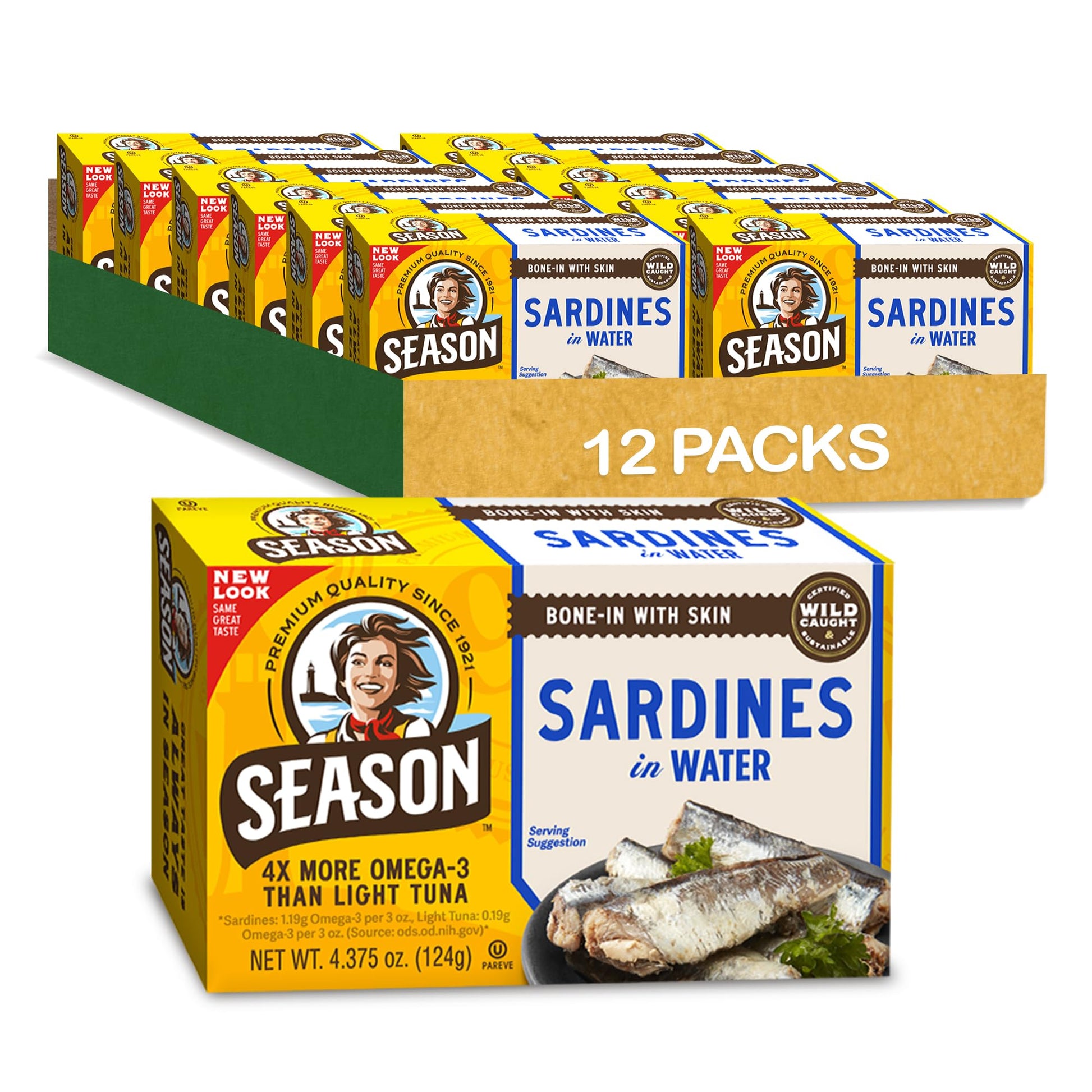 Season Sardines in Water - Wild Caught Fish, 22g of Protein, Keto Snacks, More Omega 3 s Than Tuna, High in Calcium, Canned Sar