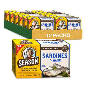 Season Sardines in Water - Wild Caught Fish, 22g of Protein, Keto Snacks, More Omega 3 s Than Tuna, High in Calcium, Canned Sar