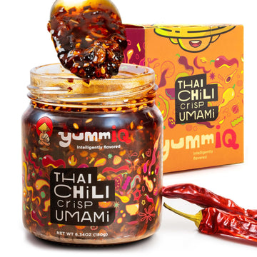YummIQ Thai Chili Crisp Oil - Vegan Umami Sauce with Crunchy Garlic - 6.34oz