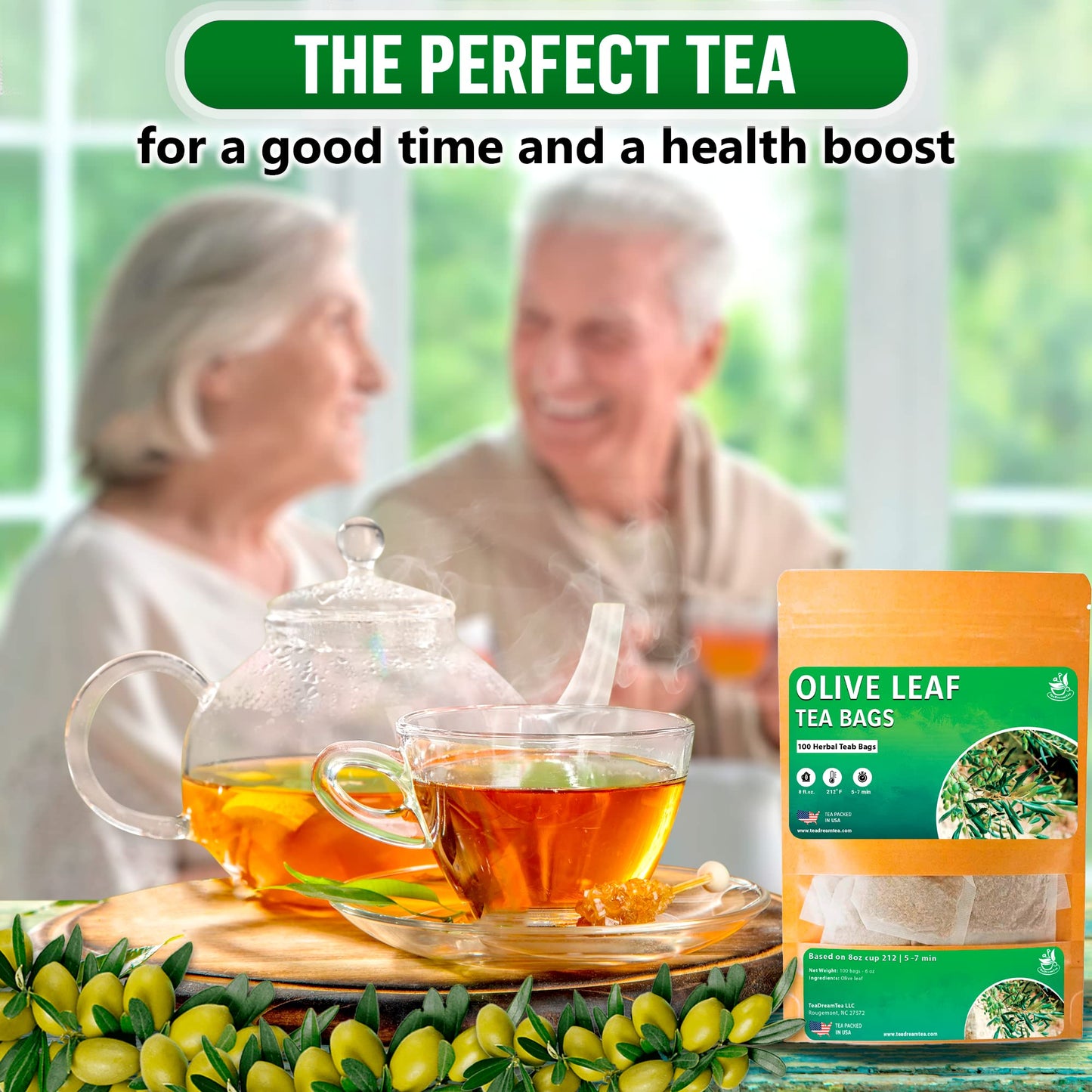 TeaDreamTea Olive Leaf Herbal Tea Bags - Caffeine Free - 100 Count