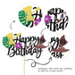 1 Pcs Moana Inspired Cake Topper Black Glitter Palm Leaf Flower Happy Birthday Cake Pick Decoration For Tropical Hawaiian Luau T