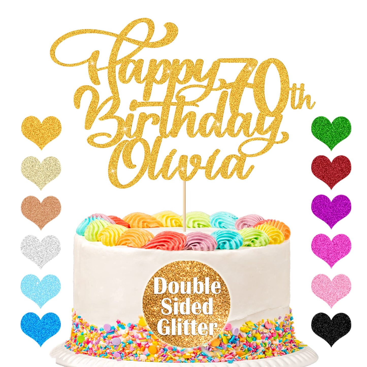 EDSG Customized Cake Topper - Personalized Happy Birthday Decoration, Gold, Paper, Any Name & Age