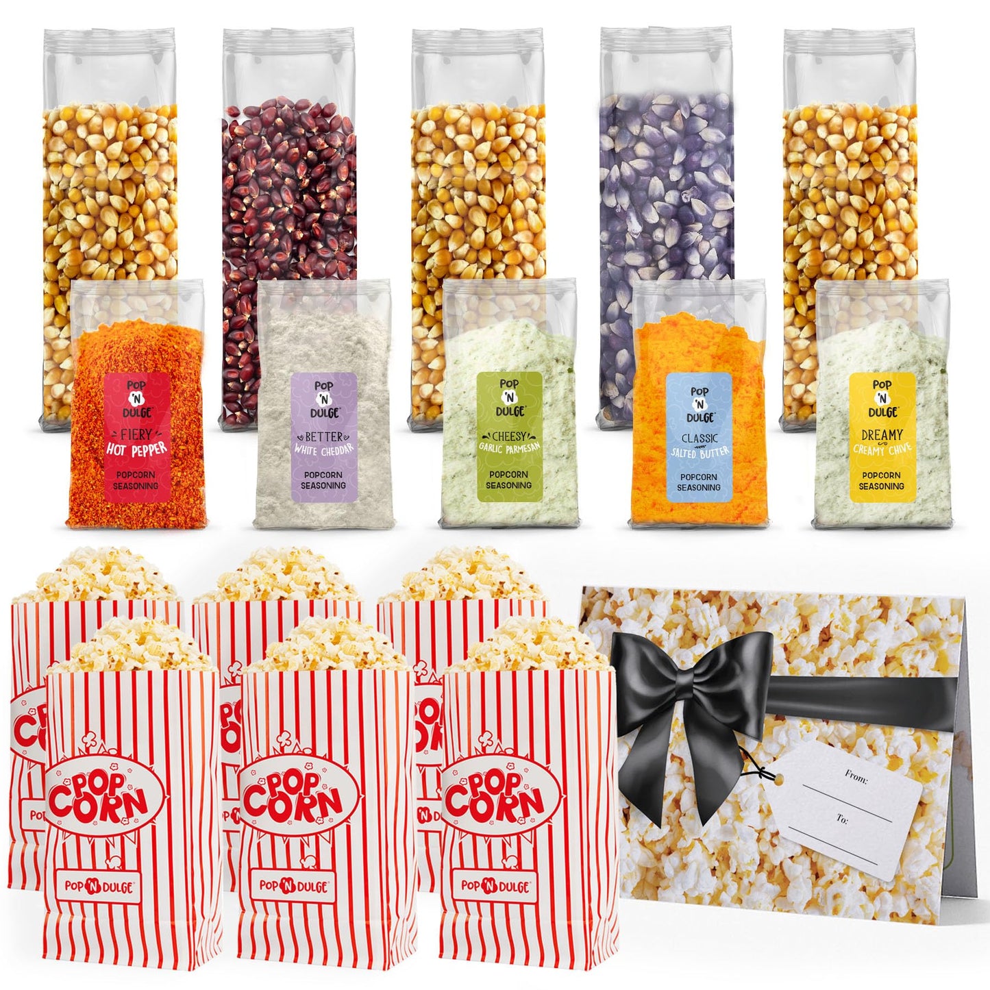 Popcorn Movie Night Supplies Popcorn Kernels Popcorn Seasoning 16 Pack, 5 Gourmet Popcorn Kernels, 5 Popcorn Seasoning Variety P