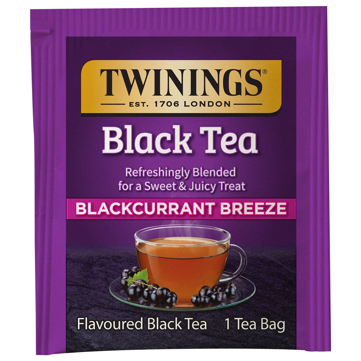 Twinings Blackcurrant Breeze Black Tea Individually Wrapped Bags, 20 Count (Pack Of 6), Sweet, Tangy Taste, Caffeinated, Enjoy Hot Or Iced | Packaging May Vary