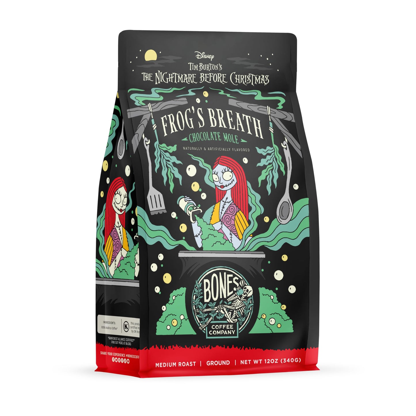 Bones Coffee Company The Nightmare Before Christmas Frogs Breath Flavored Coffee Beans, Medium Roast Ground Coffee Low Acid, Ch