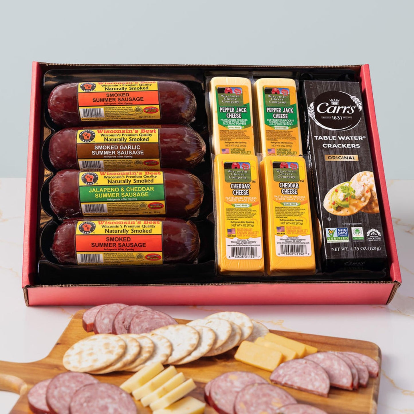 Wisconsin Cheese Company Ultimate Mancave Gift Box - 9 Piece Set of Cheese, Sausage & Crackers for Parties and Charcuterie Boards