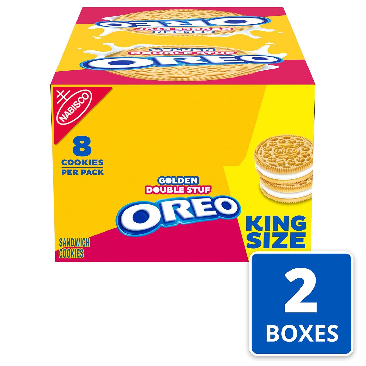 OREO Double Stuf Golden Sandwich Cookies, King Size, 20 Snack Packs (2 Boxes, 8 Cookies Per Pack)