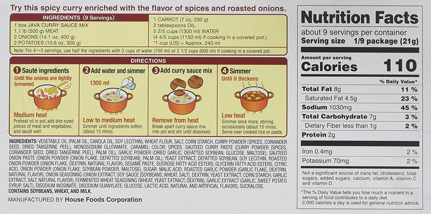 House Foods Java Curry Hot 6.52Oz, 2 Pack