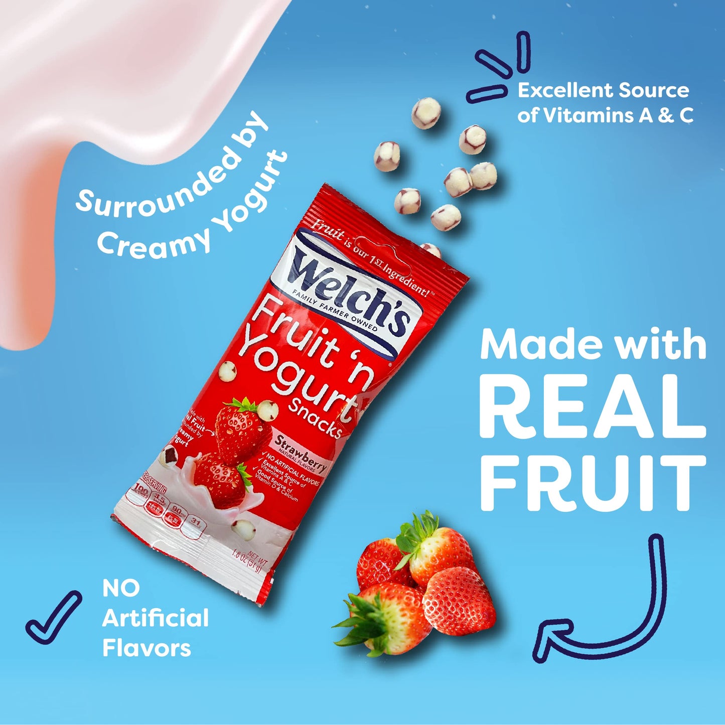 Welch'S Fruit Snacks, Fruit 'N Yogurt Variety Pack, Strawberry & Blueberry Acai, Gluten Free, Bulk Pack, Individual Single Serve