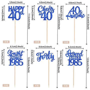 24Pcs Blue Happy 40Th Birthday Cupcake Toppers Forty Straight Outta 1985 Cupcake Picks Cheers To 40 Lengend Since 1985 Cake Deco