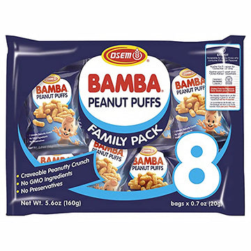 Osem Bamba Peanut Snacks - All Natural Peanut Puffs Family Pack, 8 x 0.7oz Bags, 50% Peanuts