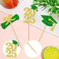 ZHUOWEISM 24 PCS Graduation Cupcake Toppers Glitter Diploma Grad Cap Decorations Gold Green