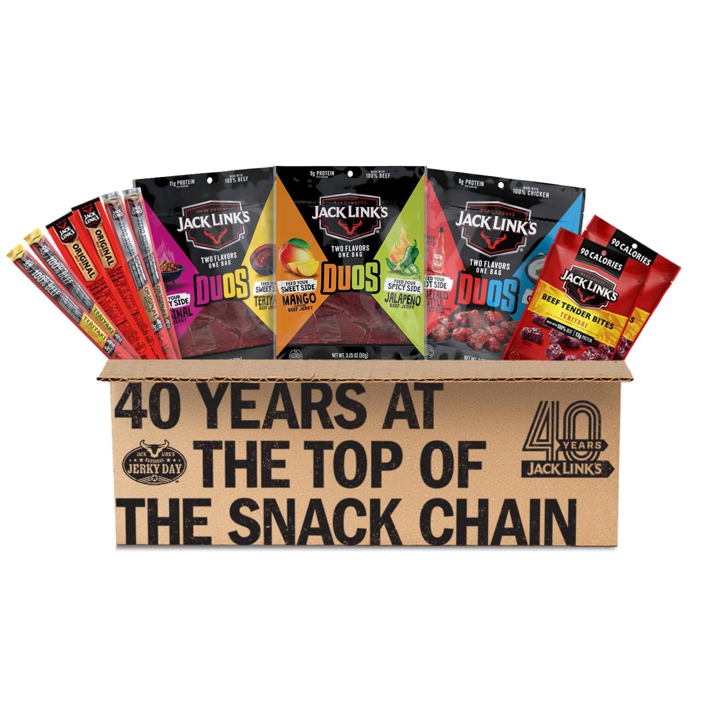 Jack Links DUOs Gift Box - Includes Beef Jerky, Chicken & Tender Bites, & Sticks, Protein Gift for Men, Dad, or Meat Lovers, Per