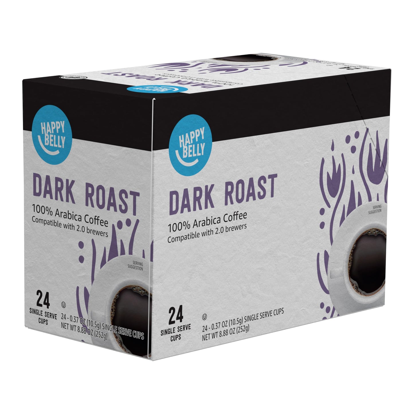 Happy Belly Dark Roast Coffee Pods, Compatible with Keurig 2.0, 24 Count Pack