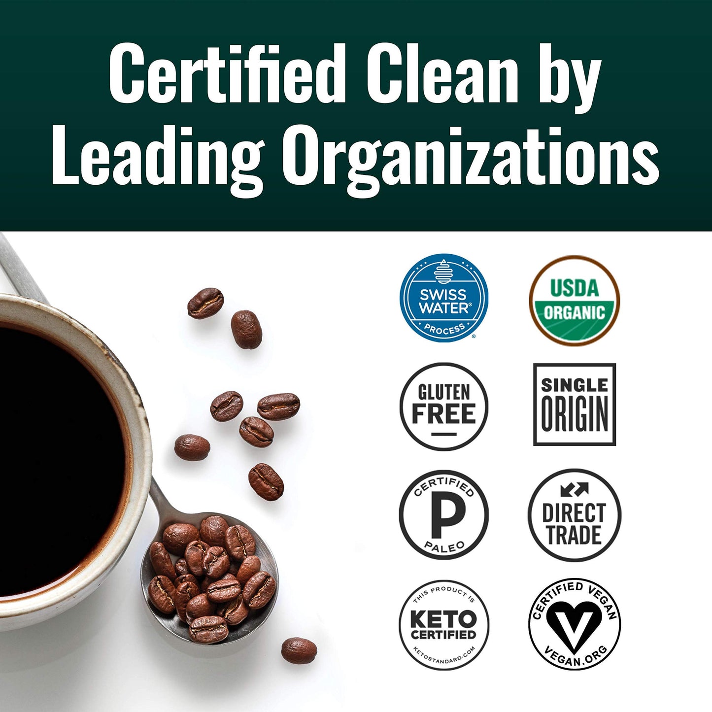 Natural Force - Organic Clean Decaf Coffee  Mold & Mycotoxin Free  Lab Tested for Toxins & Purity  Low Acidity  Whole Bean Swiss Water Decaf Medium Roast  12 oz