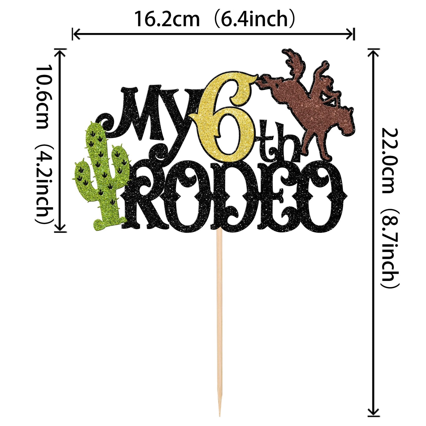 1 Pcs My 6Th Rodeo Cake Topper Brown Glitter Cactus Six Birthday Cake Pick Decoration For Western Little Cowboy Theme Baby Showe