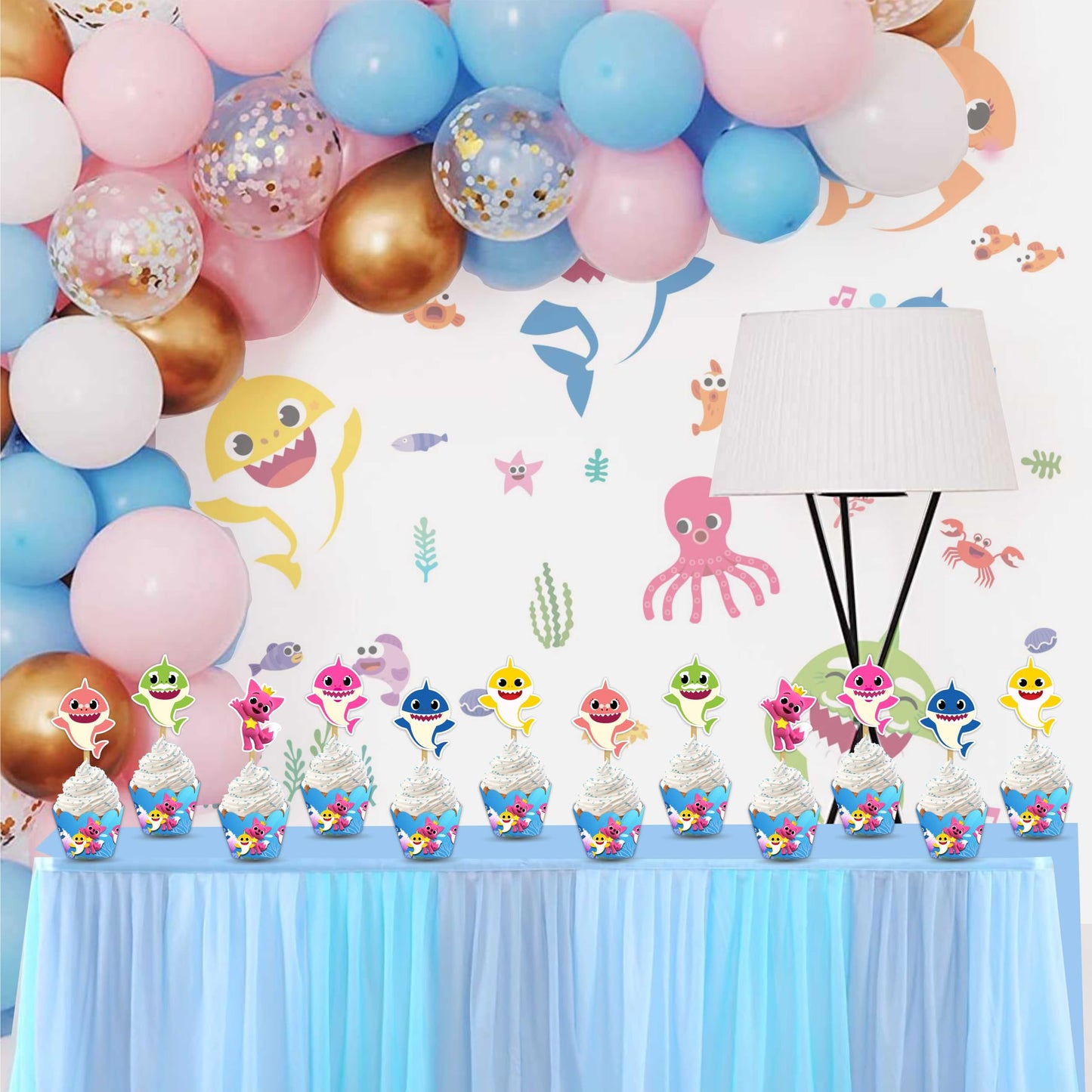Bby Shark Cupcake Wrapper For Birthday Party – Underwater Ocean Theme Cupcake Decoration– Cute Shark Family Cupcake Holders For Baby Shower, First Birthday, Or Pool Party – Party Supplies