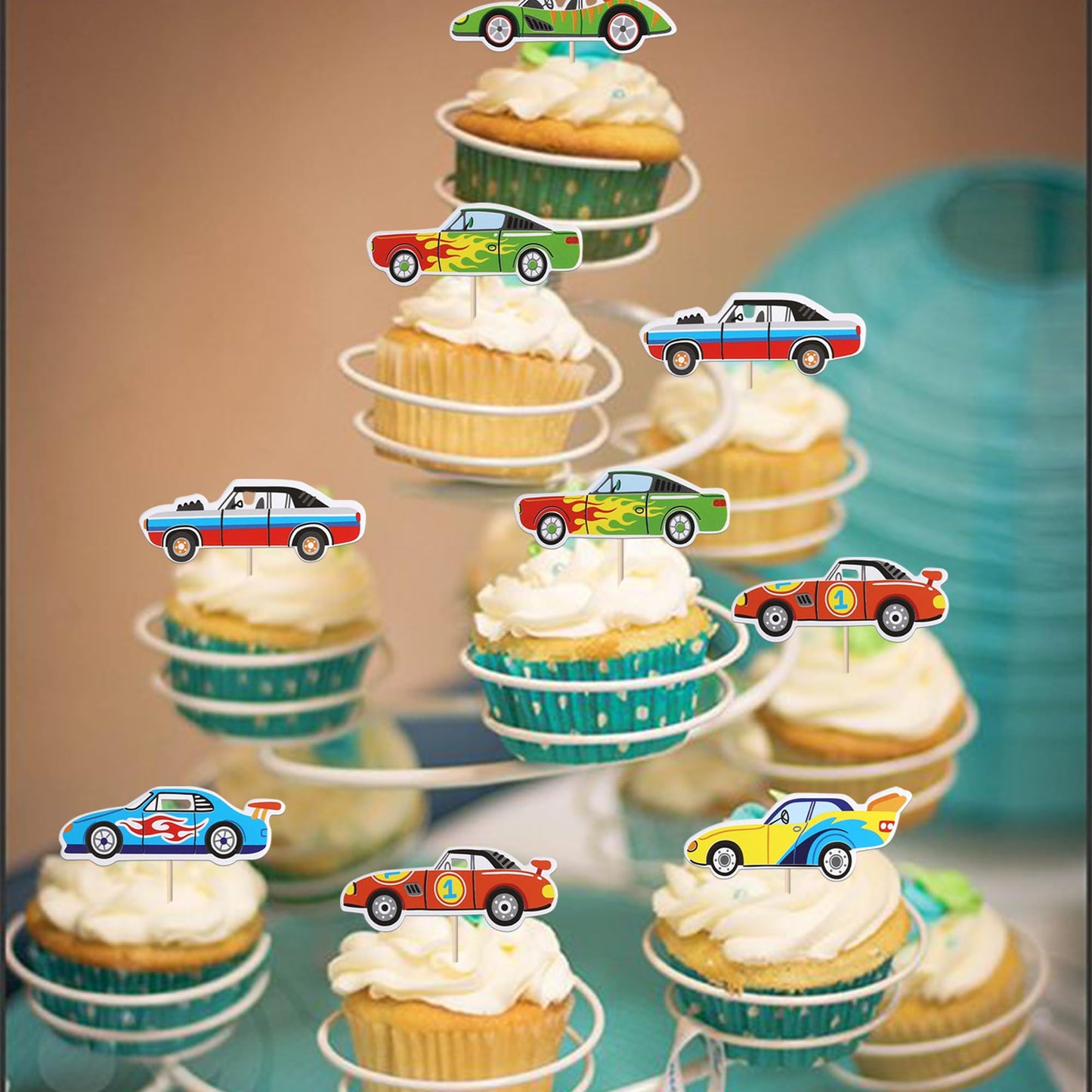 36 Pcs Racing Car Cupcake Toppers Double Sided Fighting Race Car Cupcake Picks For Let'S Go Racing Sports Theme Baby Shower Birt