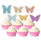 Gyufise 24Pcs Hollow 3D Butterfly Cupcake Toppers Multicolor Glitter Double Layer Butterfly Cupcake Picks Decoration For Butterf