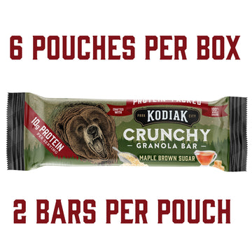Kodiak Crunchy Granola Snack Bars, Maple Brown Sugar, High Protein, 100% Whole Grains, 1 Box With 6 Pouches (12 Bars)