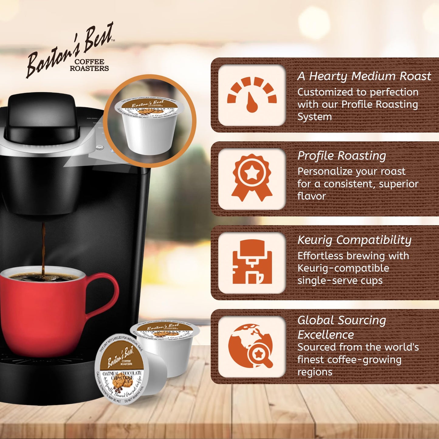 Bostons Best Oatmeal Chocolate Chip Coffee Blend, 42 Single Serve Medium Roast Cups, Compatible with Keurig Coffee Maker