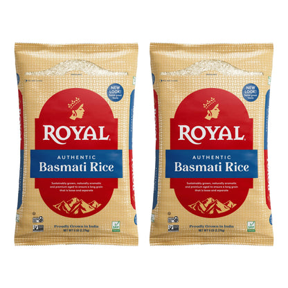 Royal Basmati Rice - Authentic Long Grain White Basmati Rice - 5 lb (2 Bags)