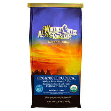 Mt. Whitney Organic Swiss Water, Low Acid, Decaf Coffee From Peru (Ground, 12 Oz)